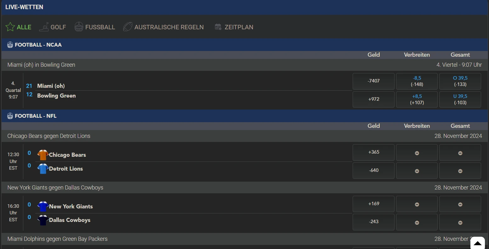 Live-Wetten von TopBet mit Quick-Bet und laufender Begegnung