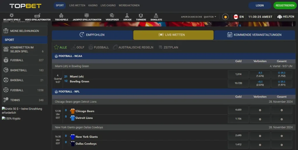 Fußballwetten von TopBet mit Ergebnis- und Spezialmärkten