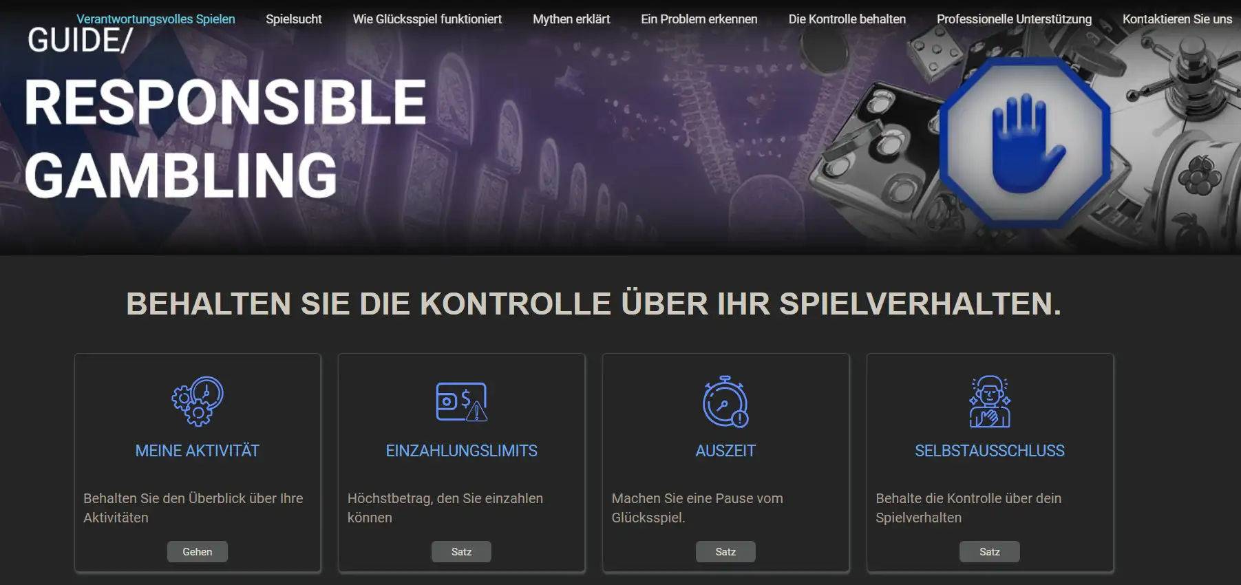 Hilfebereich von TopBet zur Spielkontrolle und Kontaktaufnahme